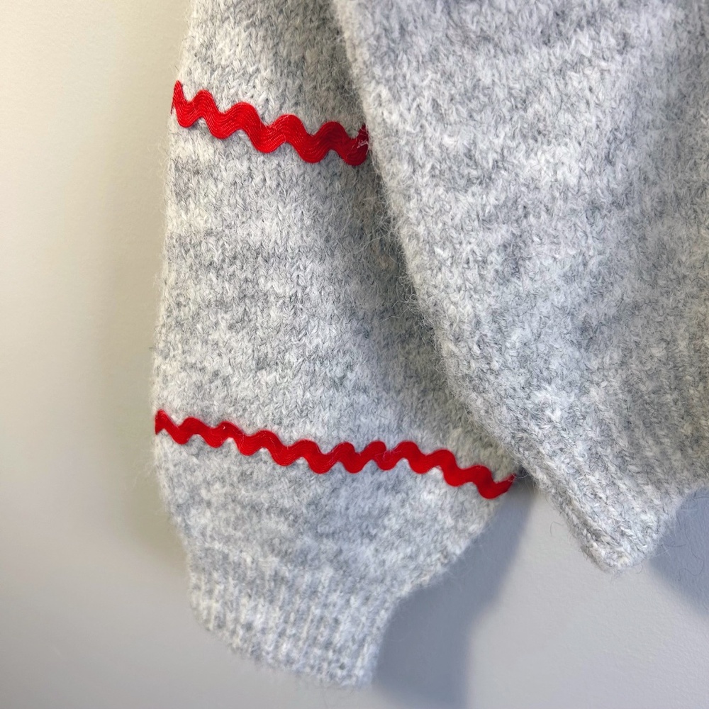 Azara France Soft button front cardigan grey with contrast red trim NWT - Picture 9 of 16